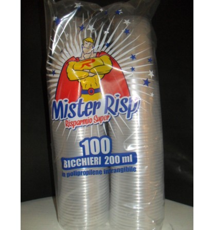 Bicchieri plast.trasp. cc. 200 x 100
